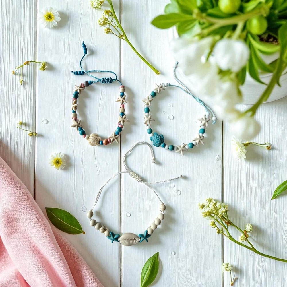Trending Beach-Inspired Starfish Seashell Turtle Set Of 3 Adjustable Bracelets